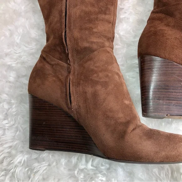 COLE HAAN NIKE WOMENS BROWN SUEDE WEDGE BOOT 9 - Picture 4 of 14